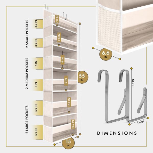 THEORY 1 PC Heavy Duty Over the Door Organizer 55x14x6.7, 6 Large Front & 12 Side Pockets - Image 4